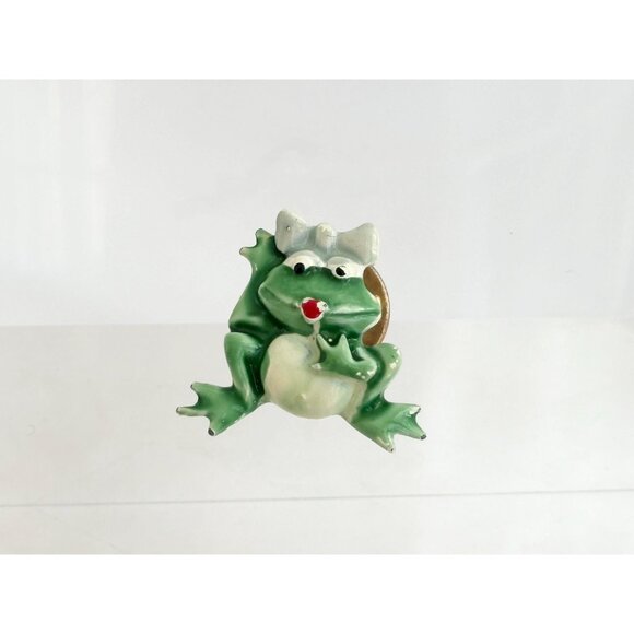 JJ Signed Frog Shaped Figural Enameled Vintage Cute Jewelry Brooch | Lapel Pin - Picture 9 of 15